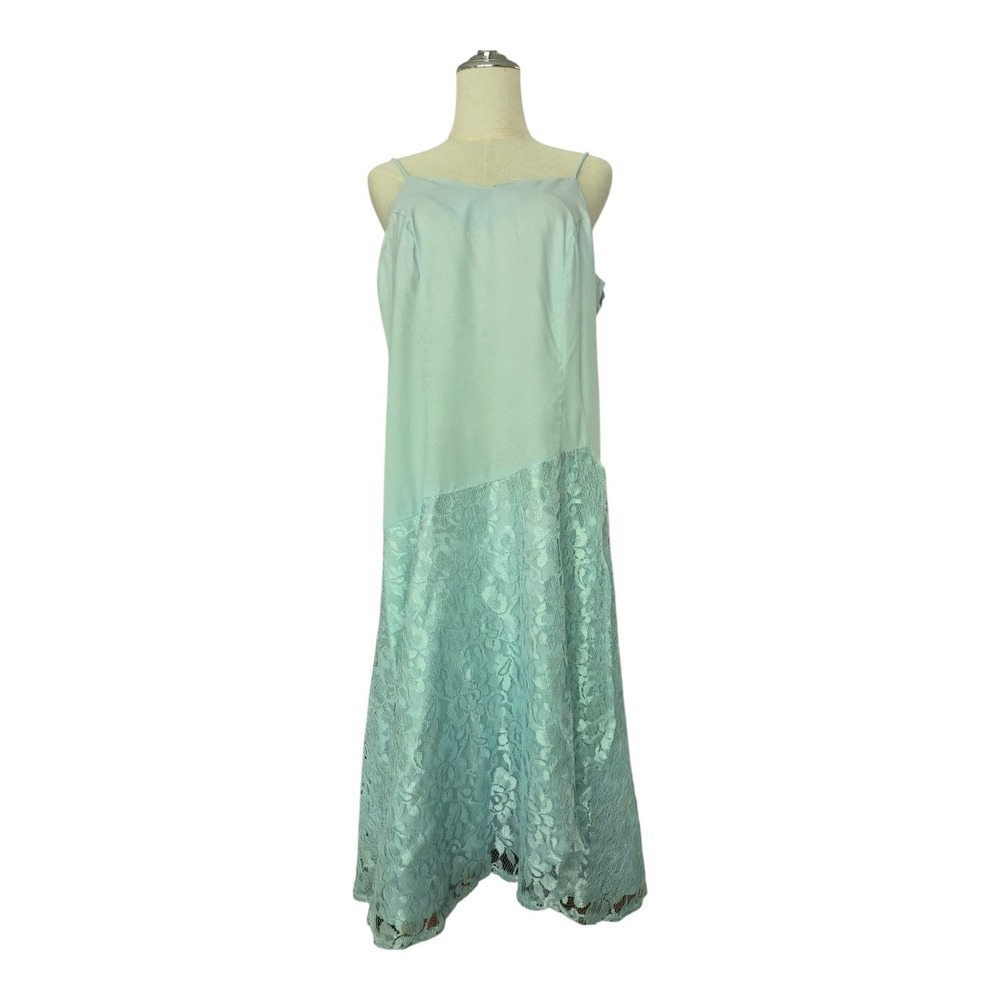 Vintage Jessica McClintock Aqua Lace Overlay Slip Dress NWT 16WP USA Fairycore